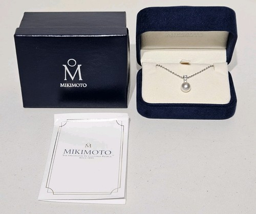 Mikimoto "Morning Dew" 18K White Gold Diamond 8mm Akoya Pearl Necklace 18"