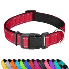 PWOD Reflective Dog Collar Adjustable Soft Neoprene Padded Nylon Pet Collars ...