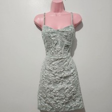 Shein - Dress - Size L - Embossed Rose Floral Print Bodycon Sweetheart - Blue