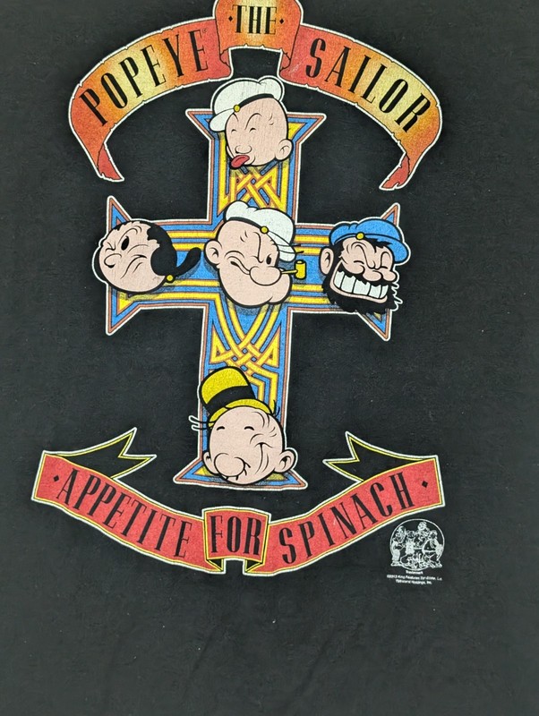Liquid Blue Mens T-shirt Black Popeye The Sailor Appatite For Spinach XL #7054