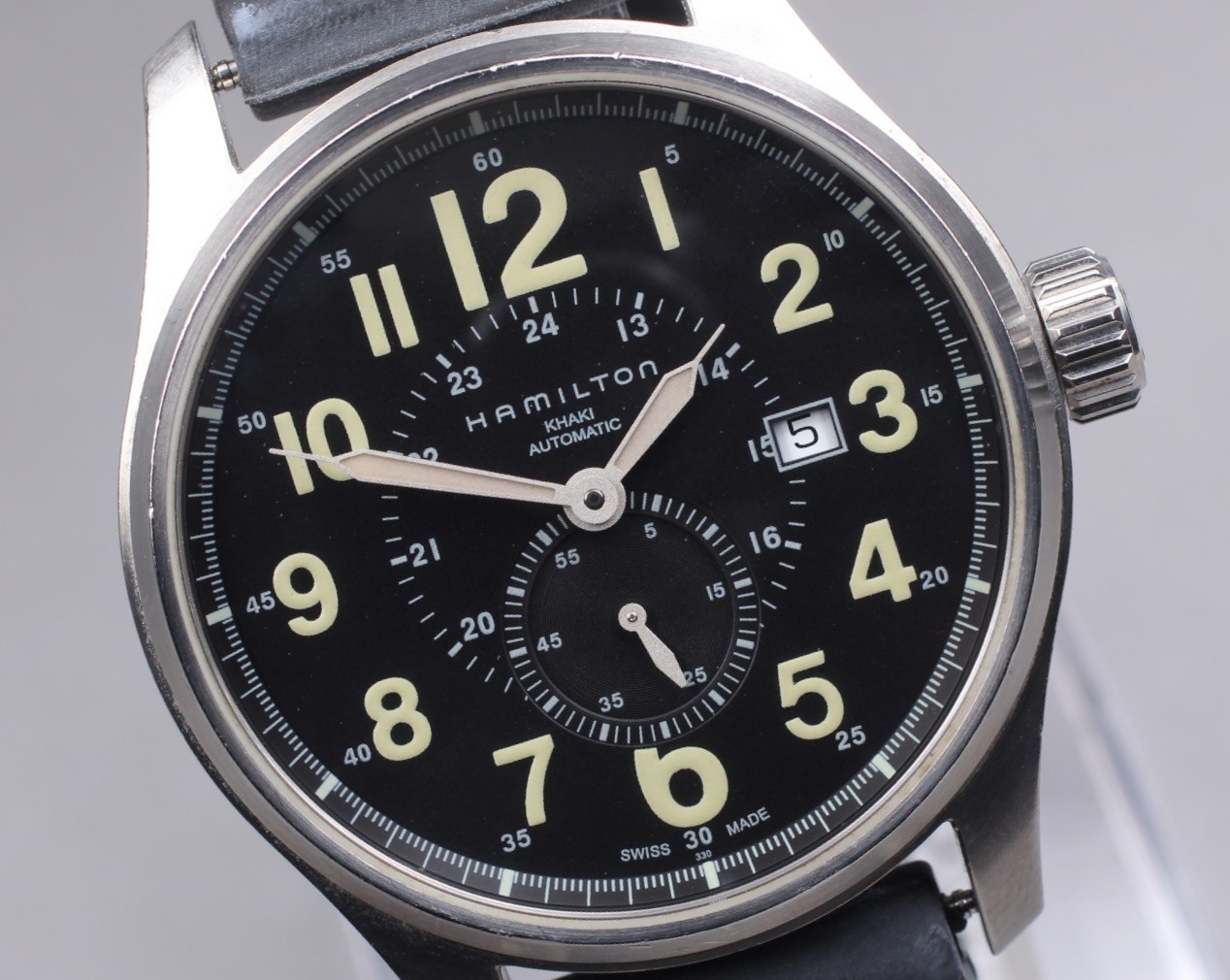 Full Set [N MINT] Hamilton H706550 Khaki Officer 44mm Black Dial AT Men's Watch