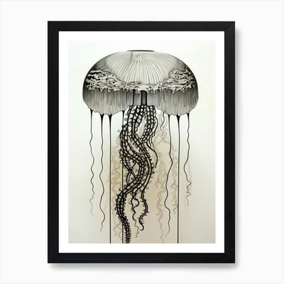 Upside Down Jellyfish Pencil Drawin Framed Wall Art Poster Canvas Print Picture