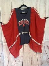 Red Socks Upcycled Poncho/crop  Shirt Hippie Boho  Size M , one of a kind ! 