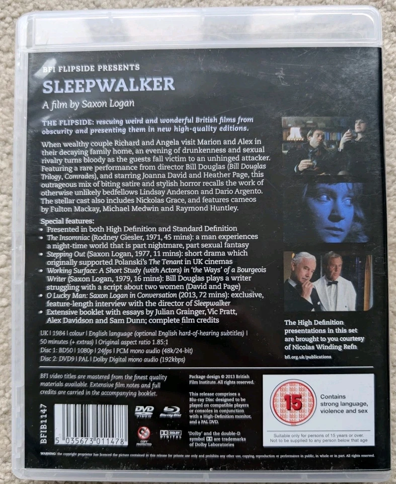 Sleepwalker 1984 Dual Format Blu-ray & DVD BFI Edition Saxon Logan used vgc - Image 2 of 4