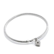 David Yurman Women's Cable Collectibles Heart Lock Bracelet w/ Diamonds size Sm