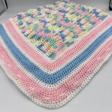 NEW Handmade Crochet Baby Blanket Afghan Pink And Blue Multi Color