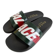 GUCCI PALACE Logo Web Sandal Sherry Line Slide Approx. 9.6"" Black Women USED