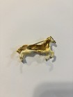 Vintage White Enamel Carousel Horse Brooch Gold Tone Turquoise Cabochon Pin — photo 3