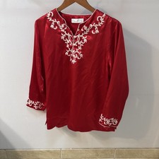Vintage Oscar De La Renta Red Satin Embroidered Long Sleeve Medium