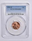 MS66 RD 1952-D Lincoln Wheat Cent PCGS Blue Lbl *3958