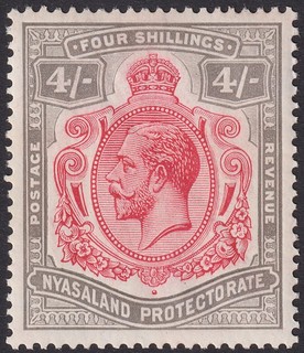 Nyasaland 1927 KGV 4sh Carmine and Black Mint SG111 cat £35