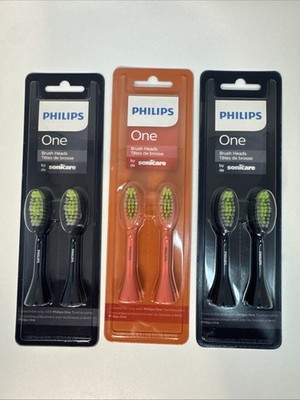 3x Variety Philips One By Sonicare Brush Heads  Peach Blue 2-pack (6 Total Head)