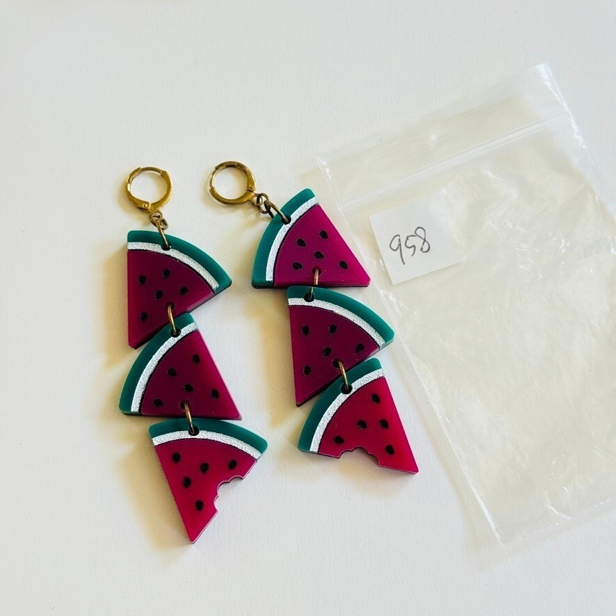 Watermelon Bite Earrings resin statement dangle P… - image 4