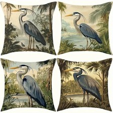 Stunning 4 PC Set Great Blue HERON  Pillow Covers  18"x18" Luxury Home Decor