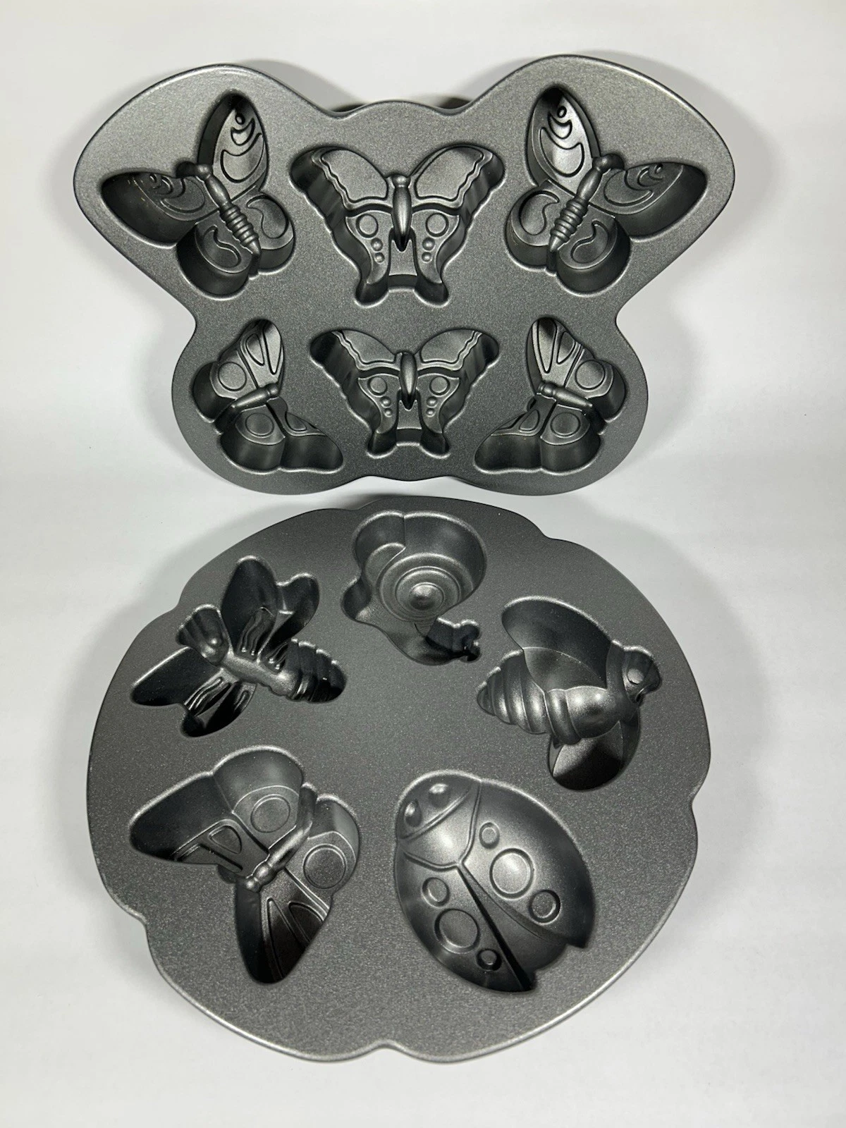 (2 Set) Nordic Ware Butterfly Cakelet Pan Makes 6 & Garden Bugs 3cup Makes 5
