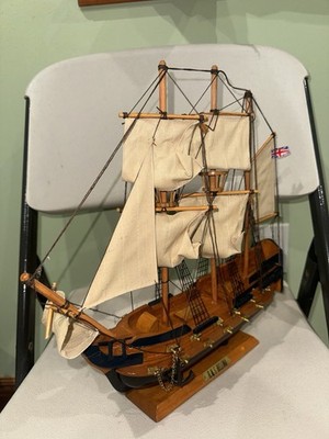 H.M.S. Bellona Wooden Model Ship with Sails and British Flag Collectible