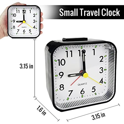 Reloj despertador de viaje analógico pequeño, reloj a pilas, cabecera más silenciosa negro - Imagen 3 de 7