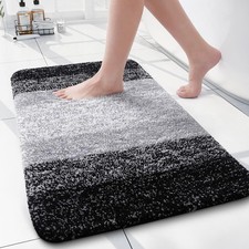 Microfiber Bathroom Rugs, Shaggy Soft and Absorbent, Non-Slip, 24" x 16" Black