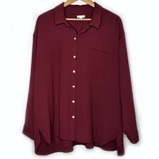 J Jill Button Up Top Plus Size 2X Long Sleeve Maroon Fall Autumn Office Career