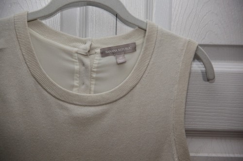Banana Republic Ivory Cotton Silk Blend Chiffon Layered Sweater Tank Top Sz M - Picture 3 of 7