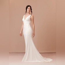 Azazie Arbor Diamond White Mermaid Lace Satin Dress