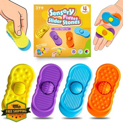 Sensory Slider Fidget Stones 4 Pairs Textured Rolling Beads ADHD Anxiety