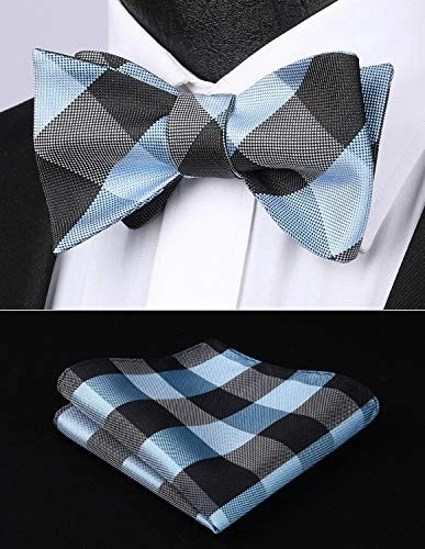 Bow Ties for Men Check Plaid Self Tie Bow Tie One Size E-02 Light Blue & Grey - Image 2 of 4