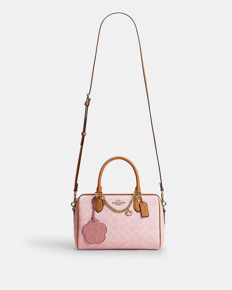 Coach Rowan Satchel Bag Signature Canvas With Charms Gold/Powder