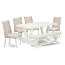 East West Furniture V-Style 6-piece Wood Dining Set in Linen White/Cream