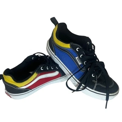 Vans Off The Wall Red Blue Yellow Color Block Youth Canvas Black Lace Up Size 5 - Image 1 of 4