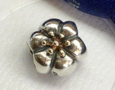 PANDORA | 14K GOLD SILVER FLOWER CHARM ✪NEW✪ 790184 AUTHENTIC