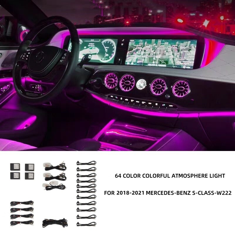64 Colors LED Ambience Light Trim Strip Fit 2018-2021 Mercedes