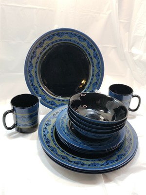 Vintage Arcoroc France Dinnerware Yucatan Aztec Blue 14 Piece Dishes Set Ebay
