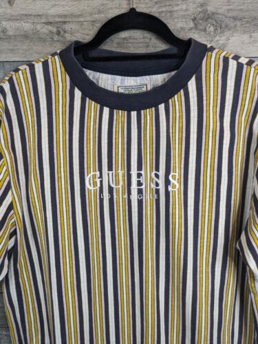 Camiseta Guess Los Angeles Para Hombre Talla Mediana Amarilla Rayas Bordada Spellout - Imagen 4 de 17