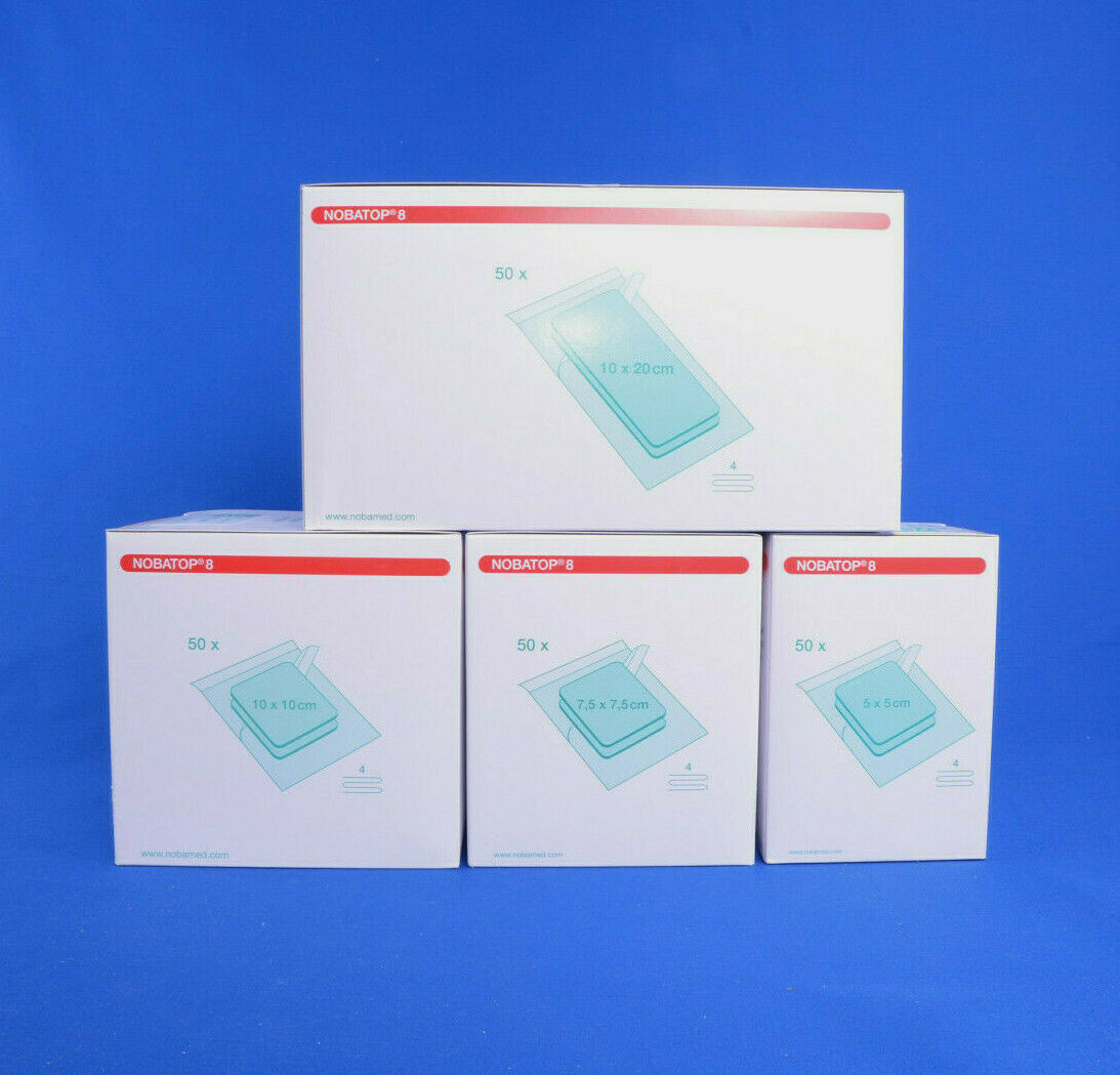 100 Sterile Kompressen Nobatop 8 5x5 / 7,5x7,5 / 10x10 / 10x20 cm 4-lg (50x2)
