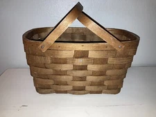 Antique Primitive Splint Wood Gathering To-Market Cottage Basket Handles picnic