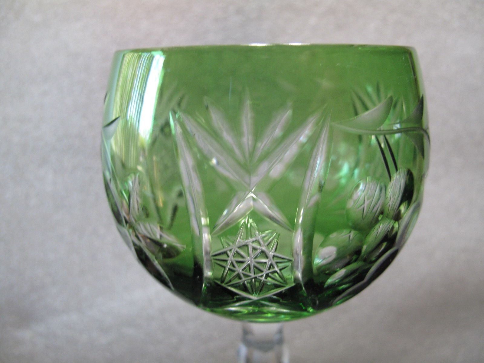 AJKA Marsala Crystal Emerald Green Cut to Clear Blown Glass Wine Goblet