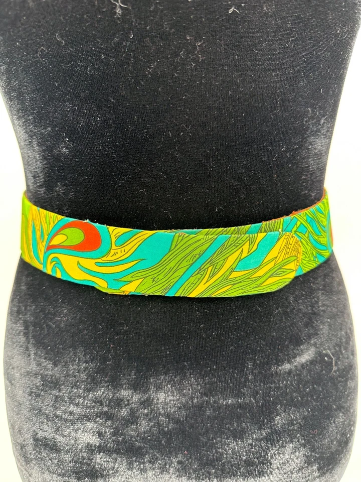 Cinturón Cintura Vintage La Mendola Mod Art Retro Estampado Pavo Real Cuero Gasa Verde Foto 2 de 4