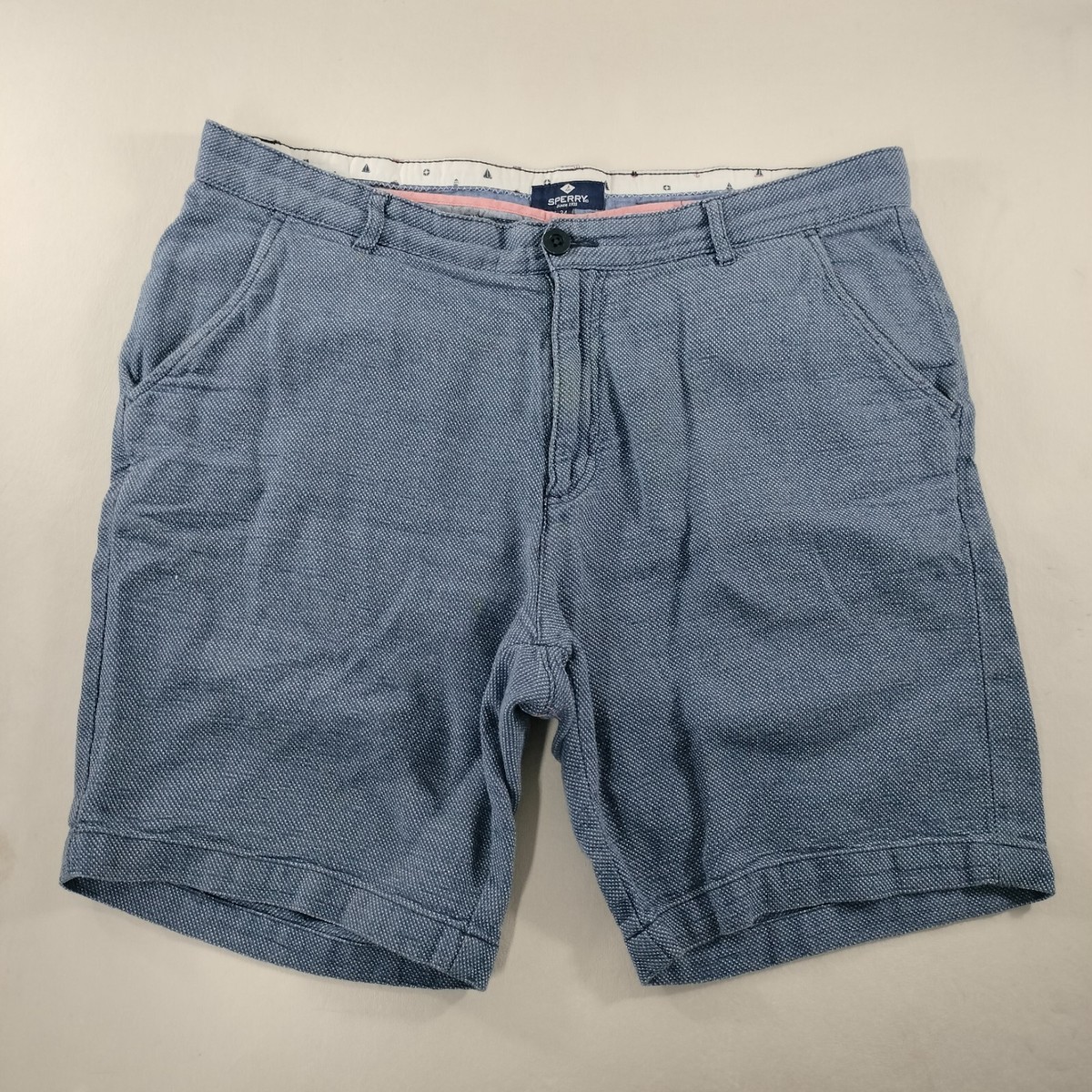 slanting button short pants／Eaphi Sperry Chino Blue Flat Front Khaki Shorts Mens Size Actual