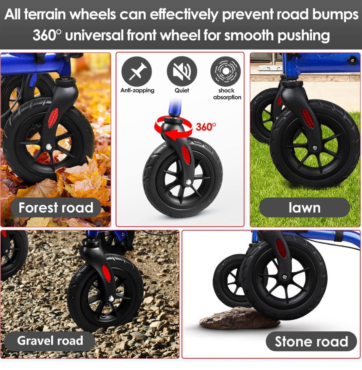 Rollator Rolling Walker with Seat for Senior 8 inch Wheel Lightweight