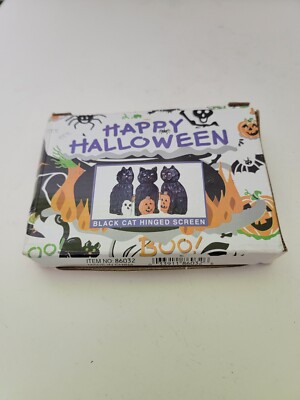 Vintage Happy Halloween Figurine W/box World Black Cat Hinged Screen