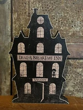 Dead & Breakfast Inn Spooky Halloween House Chunky Shelf Sitter Rustic Primitive