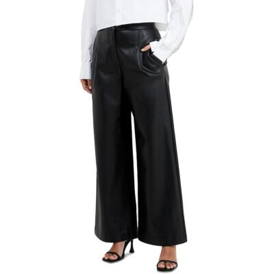 French Connection Womens Crolenda Faux Leather Wide Leg Pants Trousers BHFO 5973