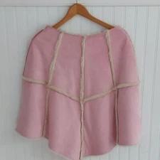 Cejon Women's OS Pink Suede Faux Fur Plush Lined Patchwork Cape Shawl Poncho