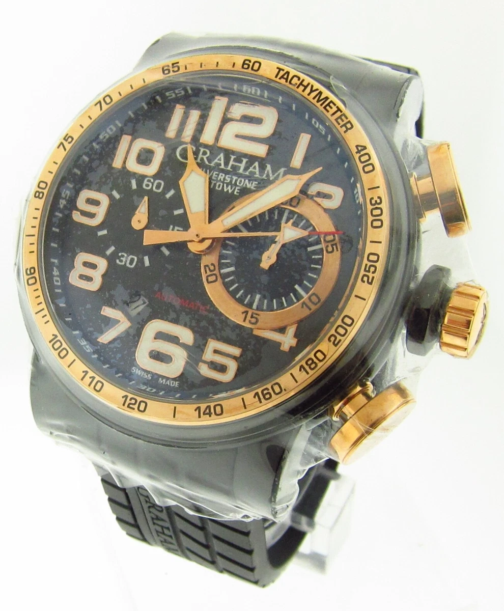 NEW GRAHAM SILVERSTONE STOWE CLASSIC 48MM BLACK PVD STEEL ROSE GOLD