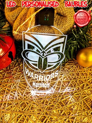 Auckland Warriors Personalised Name Christmas Bauble LED Light Up Decoration