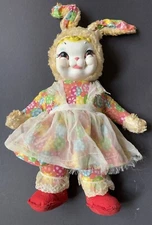 RARE! VINTAGE RUSHTON STAR Creation Rubber Face STUFFED Doll BUNNY RABBIT Easter