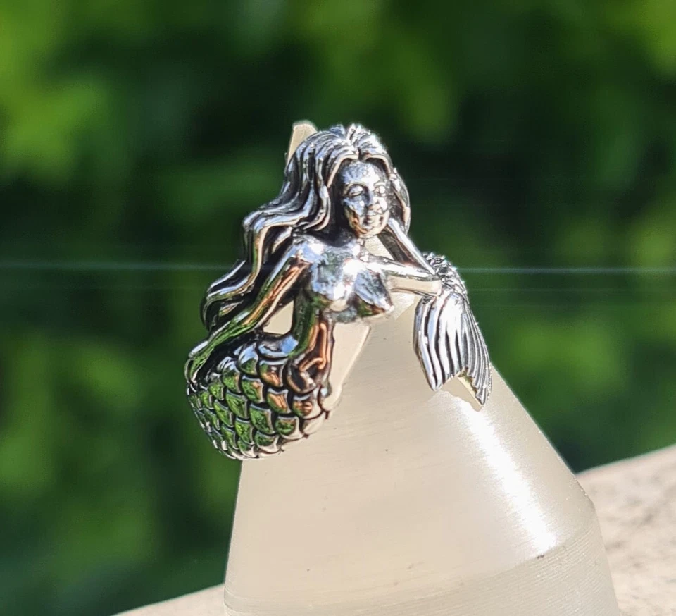 Mermaid Ring STERLING SILVER 925 Siren Ocean Creature Unique Silver Nautical - Image 4 of 4