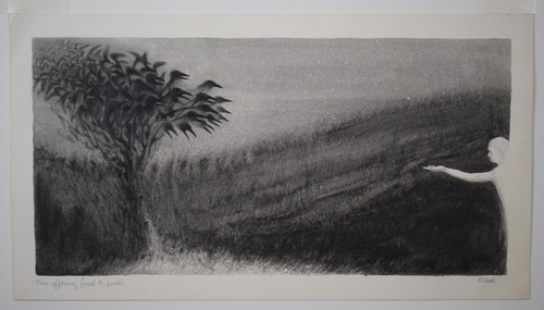 Man offering food to Birds. Mixed media by listed artist Raymond Booth, c1975 - Picture 3 of 11
