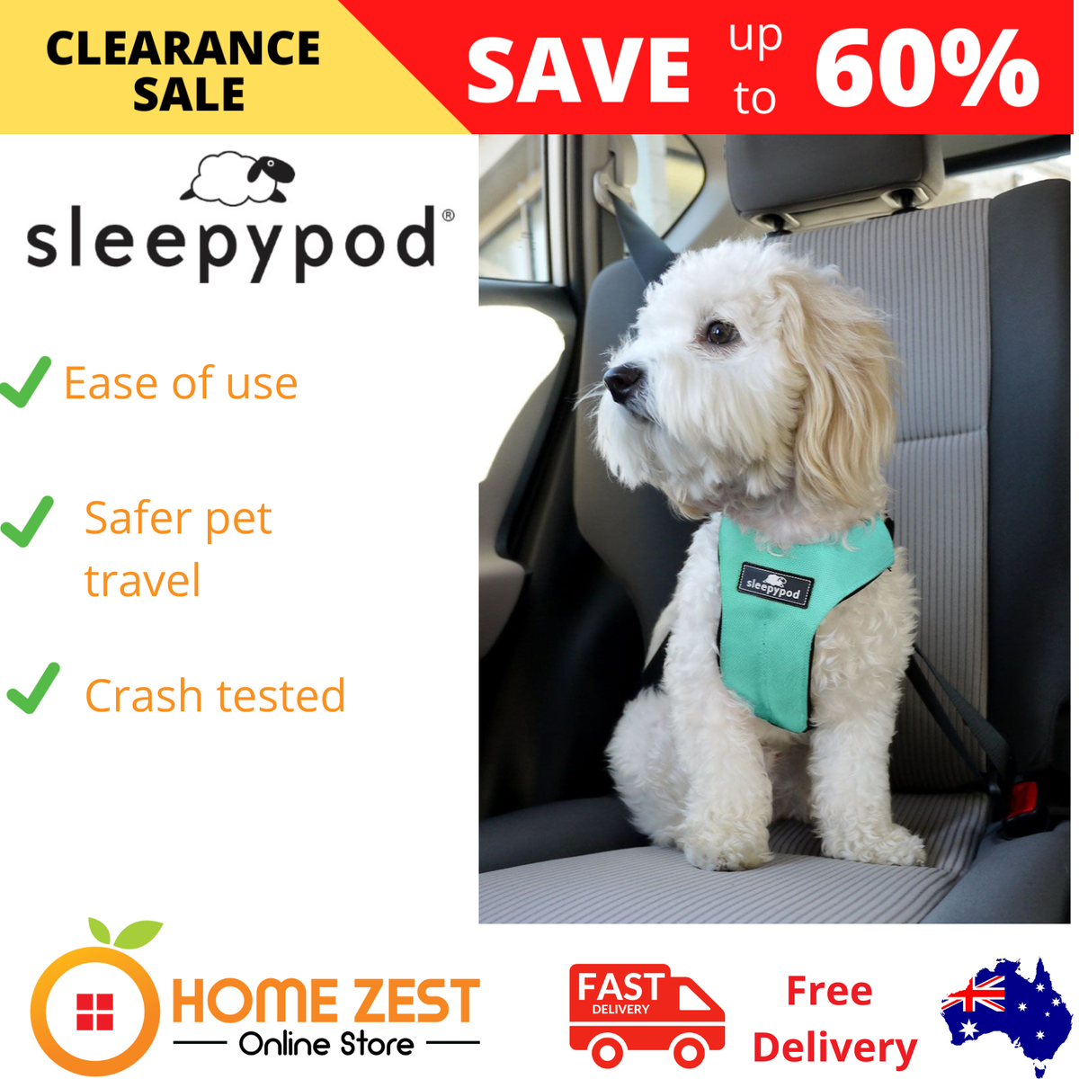 Pet Travel Harness Point Safety Car Seat Belt Sleepypod Clickit Sport